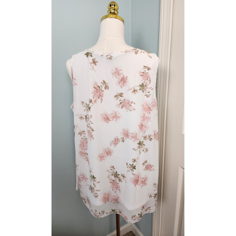 Womens XXL White Pink Floral Sleeveless Blouse - Picture 6 of 11